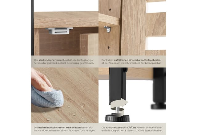 tectake Beistellschrank Durham (Komplettset, 1-St., inkl. Schlüssel) Industrial Style