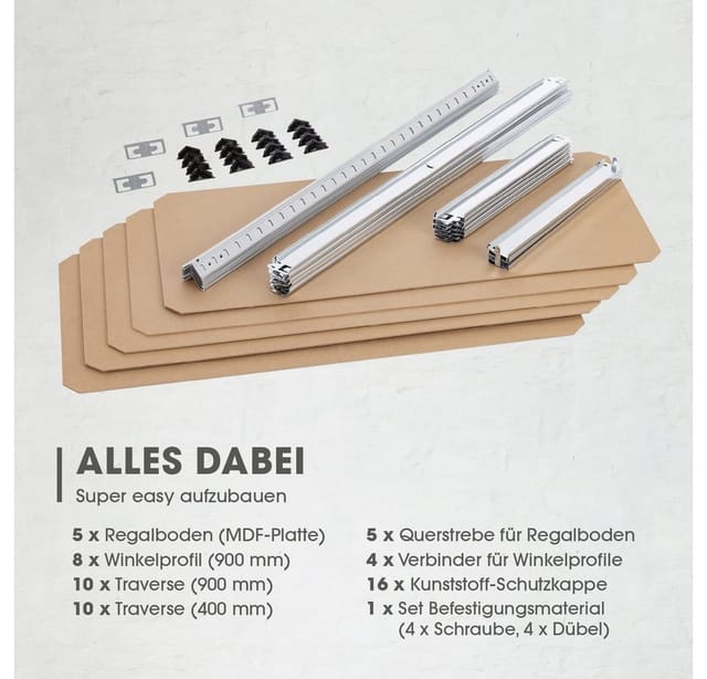 EASYmaxx Schwerlastregal 180x90x40 cm, 875 kg Traglast, 175 kg pro Ebene, 1-tlg., Regal und Werkbank, Kellerregal Lagerregal, 5 verstellbare Ablagen