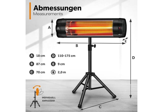 TRESKO Heizstrahler Infrarot Wärmestrahler mit Fernbedienung 2500W, Elektrisch 3 Stufen Terrassenstrahler Innen & Außen Infrarotstrahler