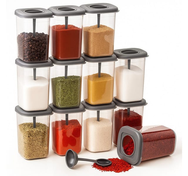 Jungengel Gewürzständer Vorratsdosen 12'er Set Gewürzdosen 450ml Aufbewahrungsboxen Küche, (12-tlg), BPA-Frei, Lebensmittelkomform, Spülmaschinenfest, Allergikerfreundlich