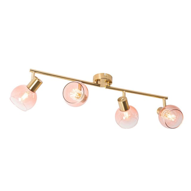 Qazqa LED Aufbaustrahler Vidro, ohne Leuchtmittel, E14, Rosa, Art Deco, Stahl, 4-flammig