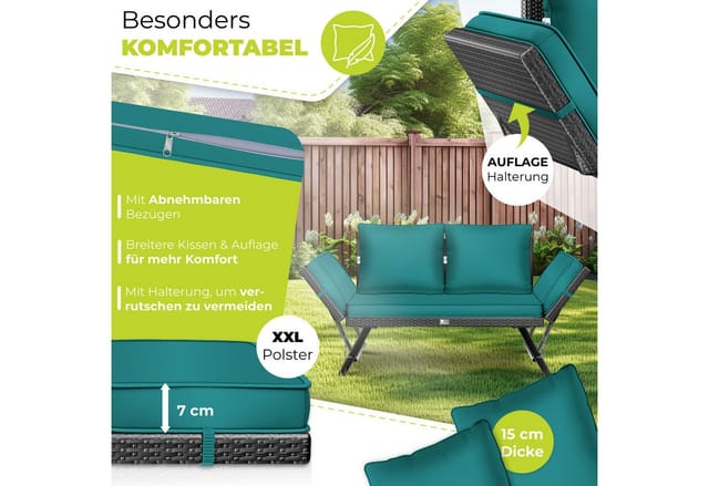 KESSER Gartenbank Polyrattan Gartensofa 4-in-1 mit Liegefunktion & Verstell-Funktion (Gartencouch mit Sitzkissen & Rückenkissen Extra Dicke & Weiche Polster), Balkon-Sofa Wetterfest für Garten, Balkon & Terrasse