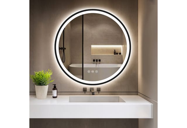 GIMBELEN Badspiegel LED Runder mit Beleuchtung, dimmbar, 3 Lichtfarben (1-St), Wandspiegel, LED Badspiegel, Antibeschlag, 60cm