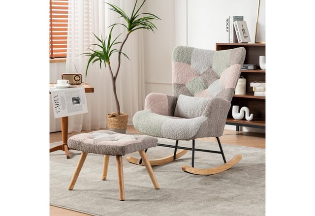 STILVORA Schaukelstuhl Schaukelsessel mit fußstütze,Loungesessel Relaxsessel wohnzimmer (Loungesessel, 2 St), inklusive Fußstütze (49*38*37 cm) und Lendenkissen