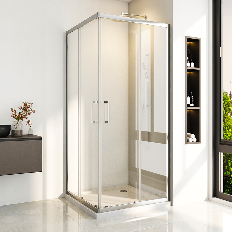 Duschkabine 80x90cm Schiebetür Eckeinstieg Duschabtrennung Mit Doppel Schiebetüren Aus 6mm Esg Sicherheitsglas, Höhe 185cm