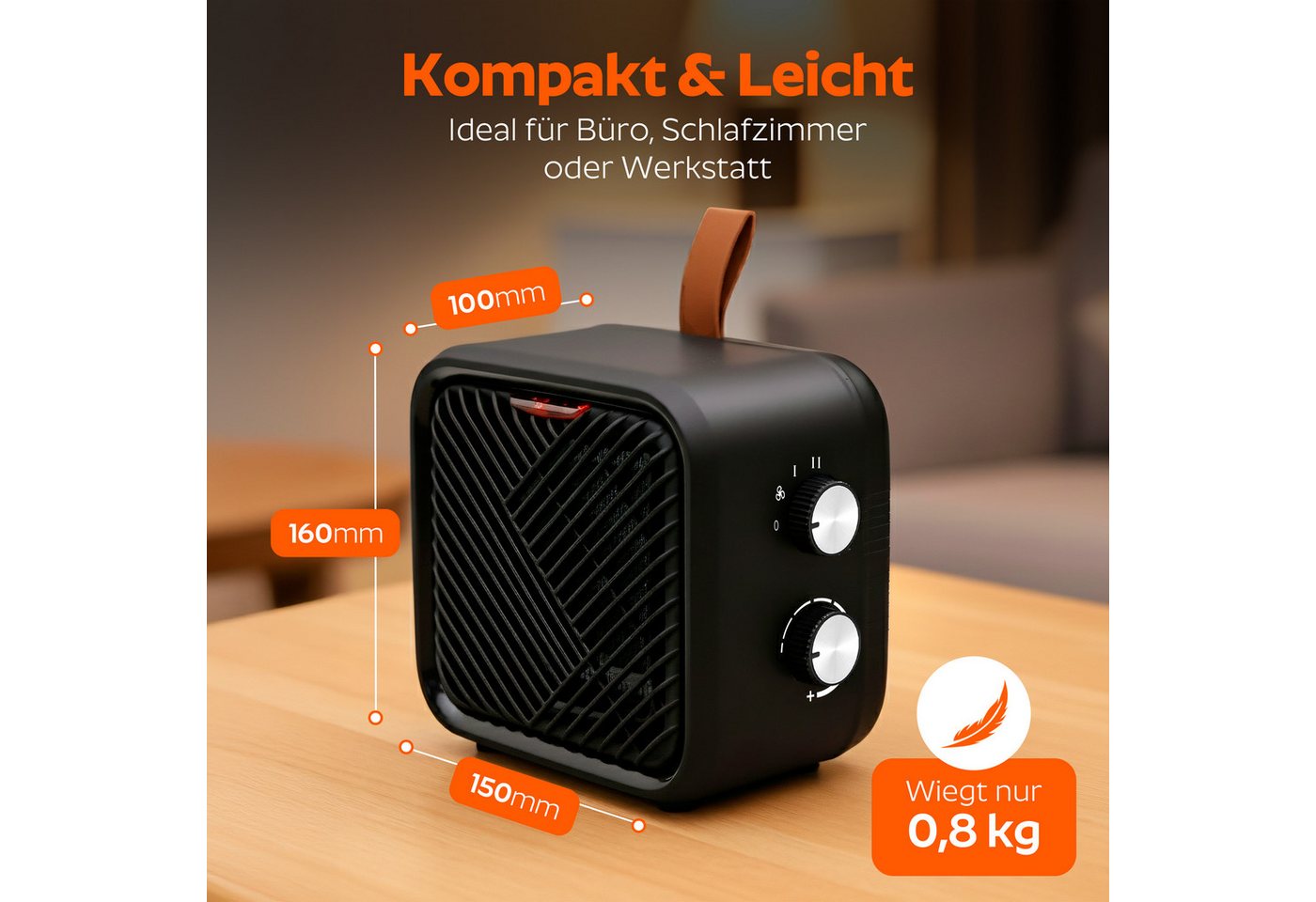 Onbest Keramikheizlüfter Elektrischer Heizwürfel, Elektroheizer, 1500W, 3 Heizstufen, Thermostat, bis 20m² Bild 4