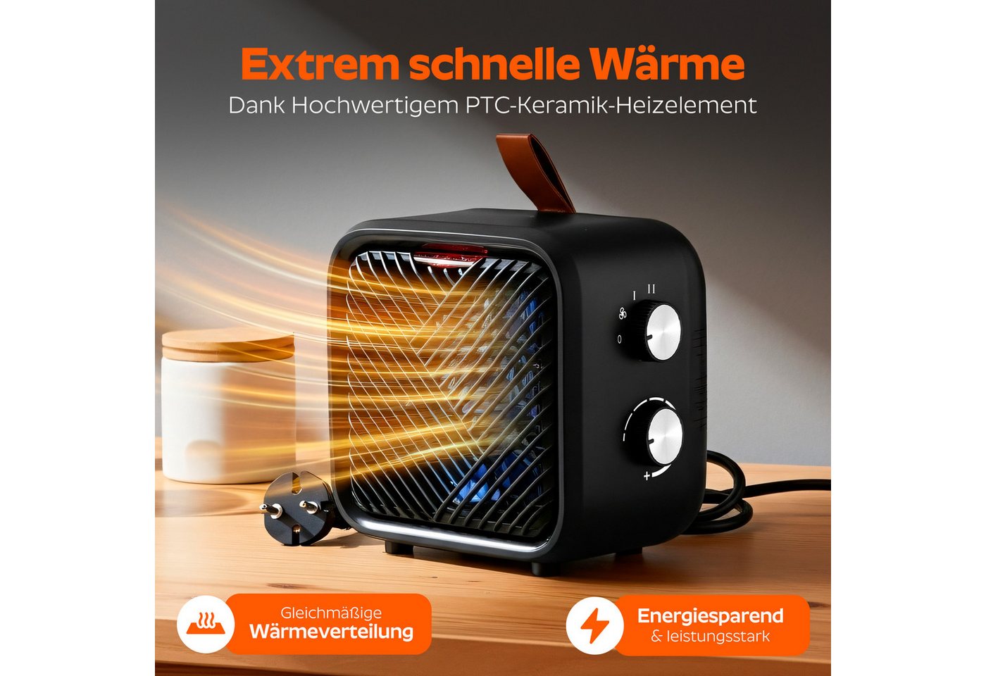 Onbest Keramikheizlüfter Elektrischer Heizwürfel, Elektroheizer, 1500W, 3 Heizstufen, Thermostat, bis 20m² Bild 5