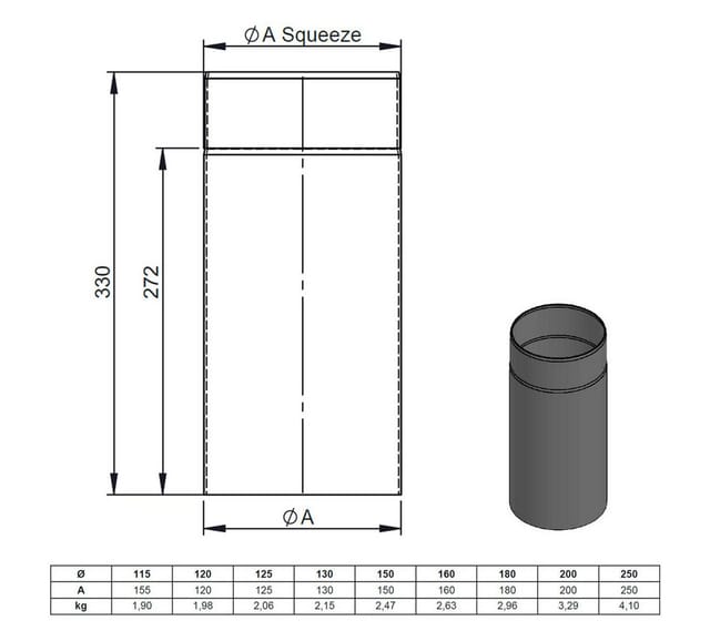 Feuercampus Ofenrohr Ø 130 mm 33 cm - schwarz, 130 mm