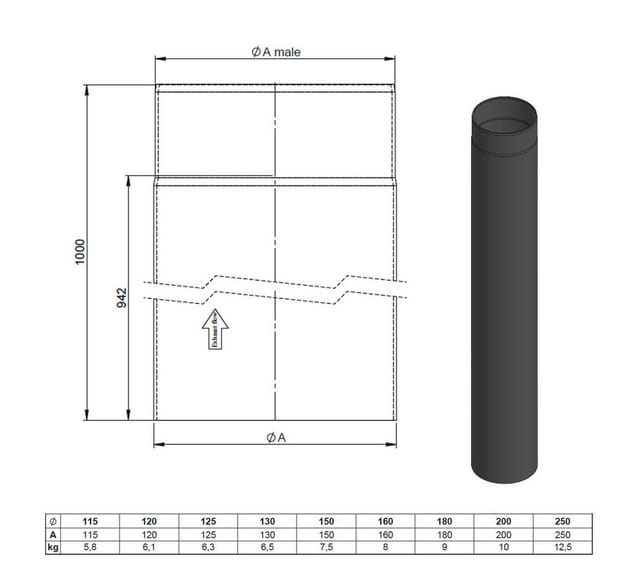 Feuercampus Ofenrohr 100 cm, 130 mm