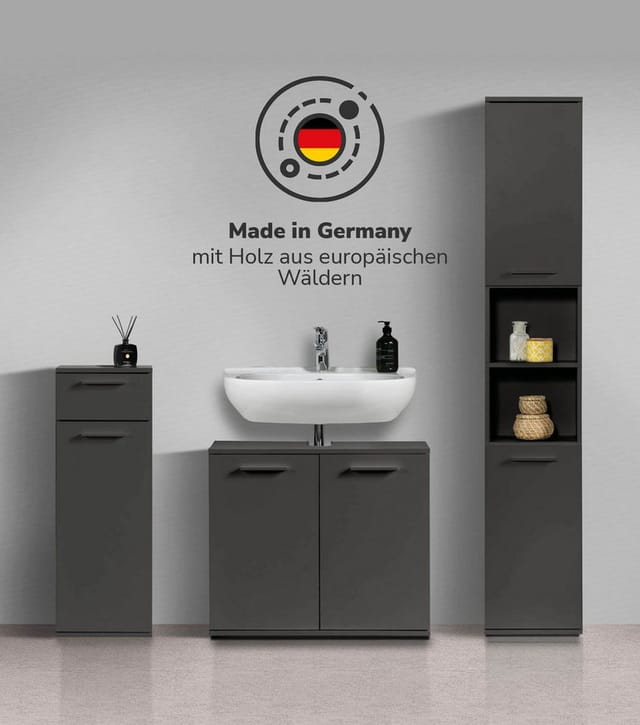 mokebo Badmöbel-Set Der Steuermann, (3-teilig), Unterschrank, Beistellschrank & Hochschrank in Schwarz
