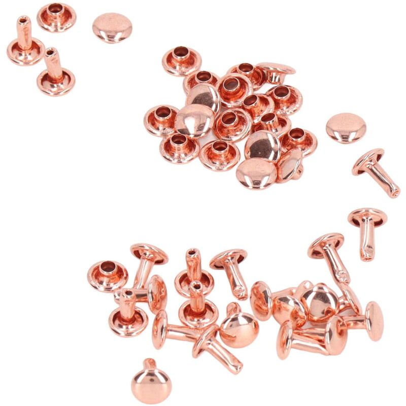 Pssopp Doppelkopfnieten, 100 Sets 8mm Roségoldene Doppelkopfnieten Metallknöpfe Diy Rundnieten Für Taschen Schuhe Lederhandwerk.