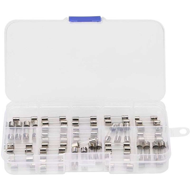 Sortiment Mit 50 Schnell Durchschlagenden Glasrohrsicherungen 5x20 Mm, Ampere 0,25 A, 0,3 A, 0,5 A, 0,75 A, 1 A, 2,5 A, 3 A, 4 A, 6 A, 6,3 A.