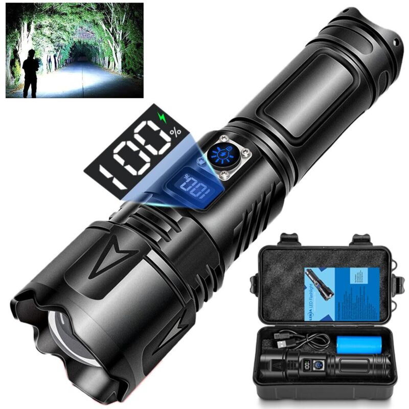 Extrem Leistungsstarke Led-taschenlampe, 500.000 Lumen, Usb-c-ladeanschluss, 5000-mah-akku, 5 Leuchtmodi, Zoomfunktion, Ip65 Wasserdicht, Taktische Taschenlampe Für Camping, Notfälle Und Wandern [ener