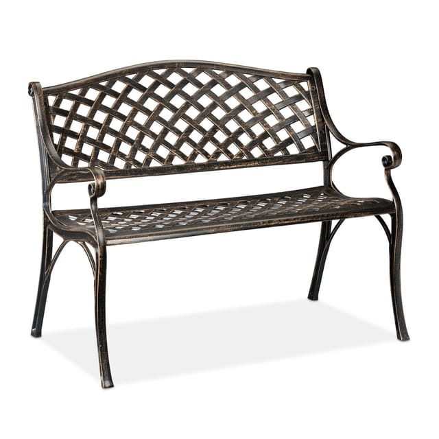 relaxdays Gartenbank Metall in Schwarz Bronze