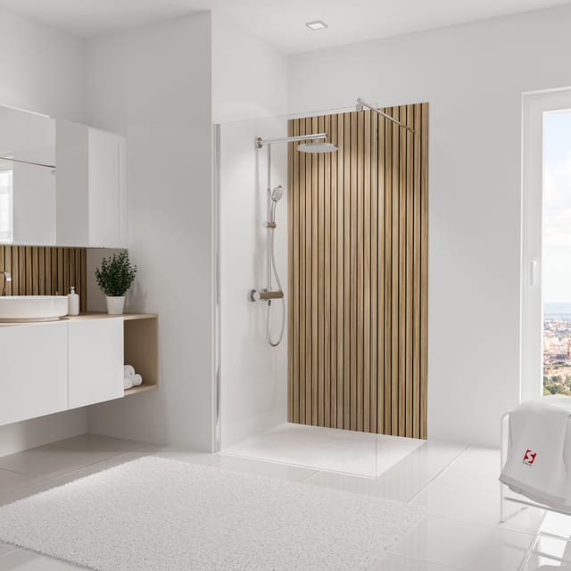 Schulte Badrückwand DecoDesign Dekor, (1-tlg), 100x210 cm, Lärche Japandi, Wandverkleidung, Duschrückwand