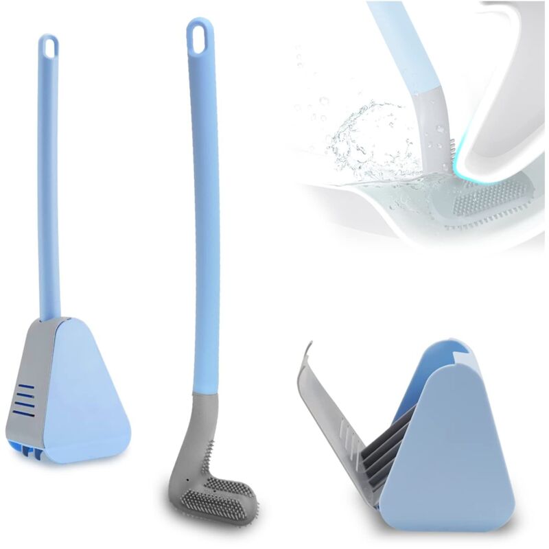 Neue Golf-toilettenbürste Mit Langem Griff, 360-grad-silikonbürste Und Halterung, Flexible Reinigungsbürste, Wand-toilettenbürste Für Zuhause (blau)