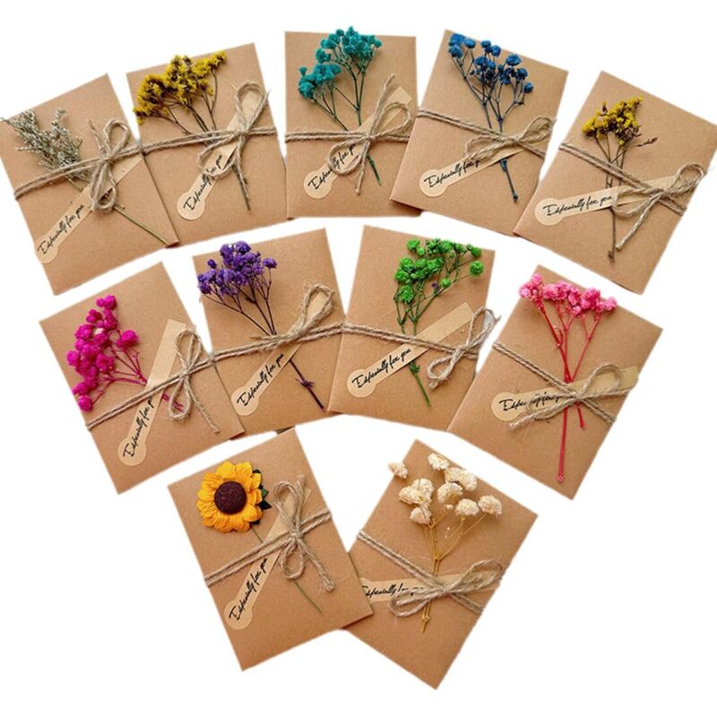 10 Stück Grußkarten- Und Geschenkumschläge Im Retro-kraftpapier, Leere Umschläge, Einladungskarten Im Retro-kraftpapier, Verziert Mit Getrockneten Blumen, Für Weihnachten, Geburtstag Und Valentinstag