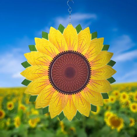 3d-windmühle Aus Edelstahl – Gartendekoration – Sonnenblumenförmige Skulptur – Hängende Kinetische Dekoration – Für Hof, Garten, Innen- Und Außenbereich