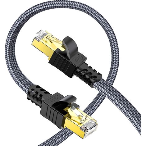 Flaches Nylon-ethernetkabel Cat 7, 3 M, Snowkids Rj45 High Speed 10 Gbit/s 600 Mhz Stp Lan, Kompatibel Mit Router, Modem, Switch, Tv-box, Pc, Ps4/ps5-spielkonsolen