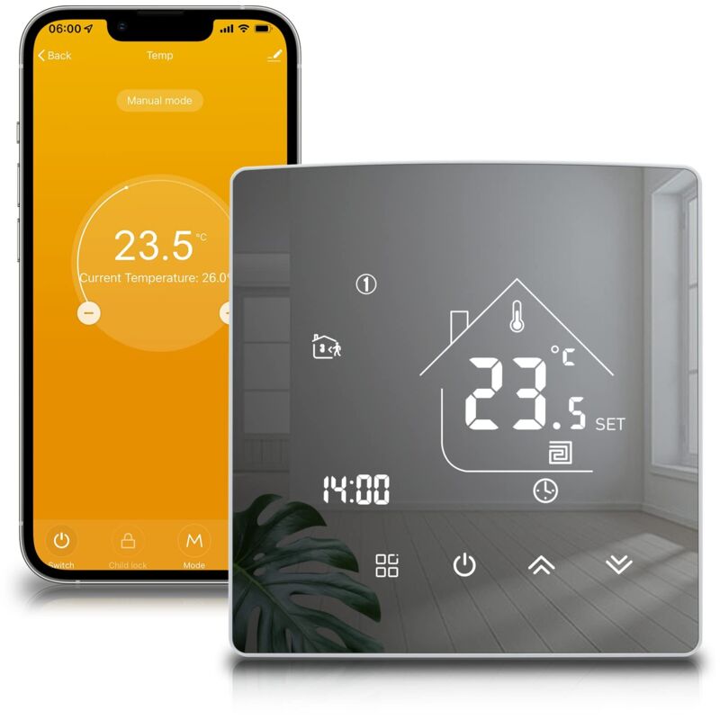 Aimoonsa Smart-thermostat, Heizungsthermostat, Raumthermostat, Wlan-thermostat, Intelligenter Wandthermostat Für Elektrische Fußbodenheizung, Kompatibel Mit Alexa Und Google Home, 16 A