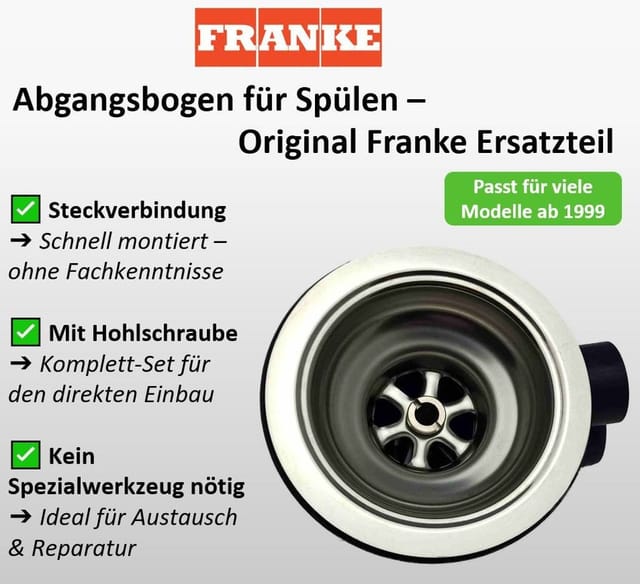FRANKE Ablaufventil Abgangsbogen Integral für Spülen / Ersatzteil Ab- und Überlaufgarnitur