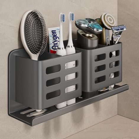 Elektrischer Zahnbürstenhalter Zur Wandmontage, Aluminium, Bohrfreier Zahnbürstenhalter Für Das Badezimmer, Selbstklebender Zahnbürstenkopfhalter (grau, 4 Fächer)