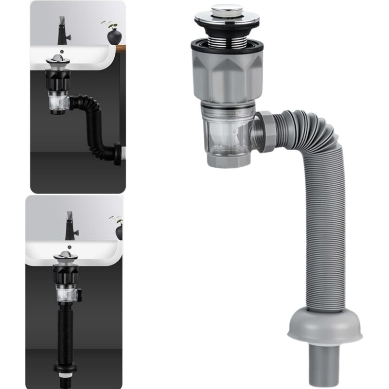 Ablaufgarnitur Für Waschbecken Im Badezimmer Mit Flexiblem Und Ausziehbarem Siphon, Geruchsdicht, Für 3,8 Cm, 3,8 Cm Und 5,1 Cm Abflusslöcher (mit Federnder Ausführung)