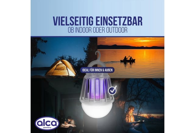alca Insektenvernichter Elektrische Insektenlampe 3‑in‑1, 180 Lumen, IPX6, 2000 mAh Akku, USB