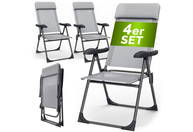 Casaria Gartenstuhl, Klappbar 4er Set 7-fach Verstellbar Alu mit hoher Rückenlehne