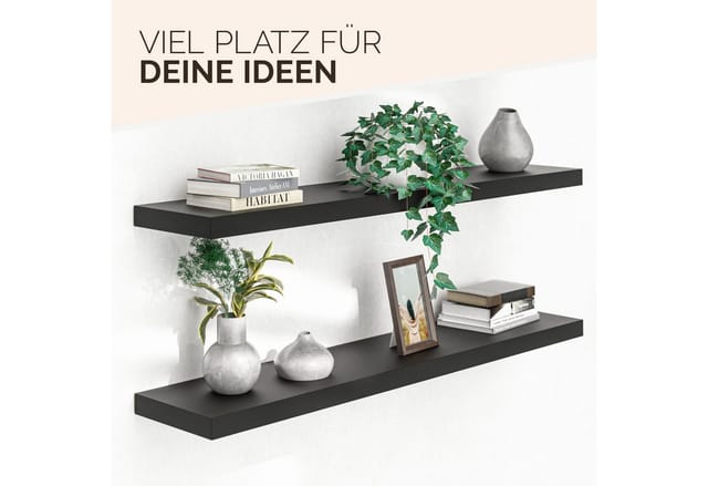 Casaria Wandregal, Schwarz Hängeregal mit Halterung 15kg Tragkraft Küche Matt 110cm