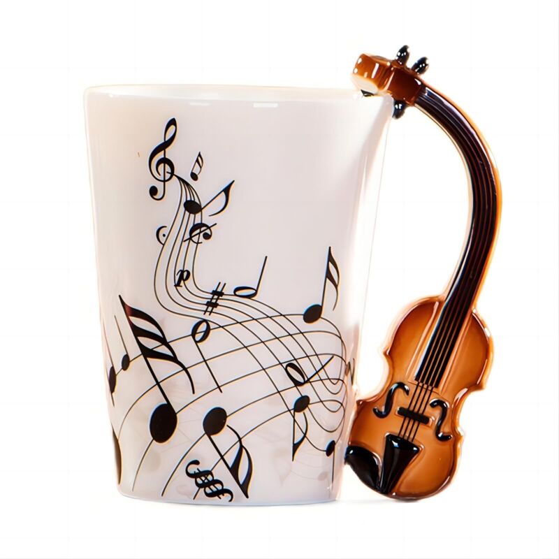 250 Ml Keramikbecher Mit Henkel – Geigenmotiv – Gitarre – Für Kaffee, Tee, Milch – Originelles Geschenk (geige)