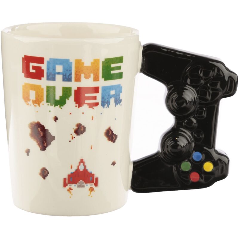 Puckator-tasse Mit Verziertem Henkel, Game Over - Pixeliger Videospiel-print, Weiß.