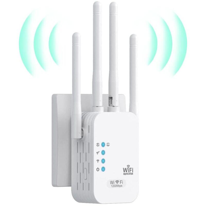 Leistungsstarker Wlan-repeater, 1200 Mbit/s Dualband 5 Ghz/2,4 Ghz Wlan-verstärker, 4 Antennen, 2 Lan-anschlüsse, Wlan-extender Kompatibel Mit Allen Internet-boxen