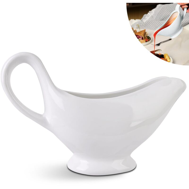 310 Ml Porzellan-sauciere – Saucenkännchen Mit Griff, Behälter Für Vinaigrette, Sahne, Milchbrühe – Elegantes Design, Großer Griff