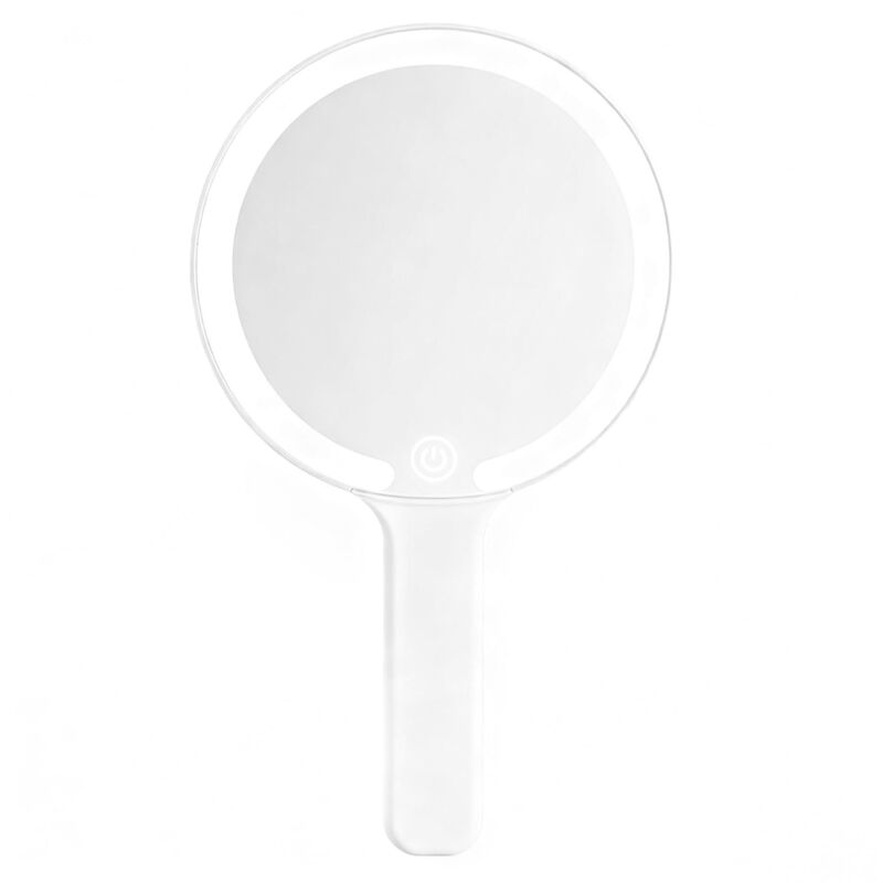 Handspiegel Mit Griff, Tragbarer Beleuchteter Kosmetikspiegel, Berührungsschalter, 3 Lichtfarben, Für Haarstyling, Make-up, Zuhause, Reisen (rund)