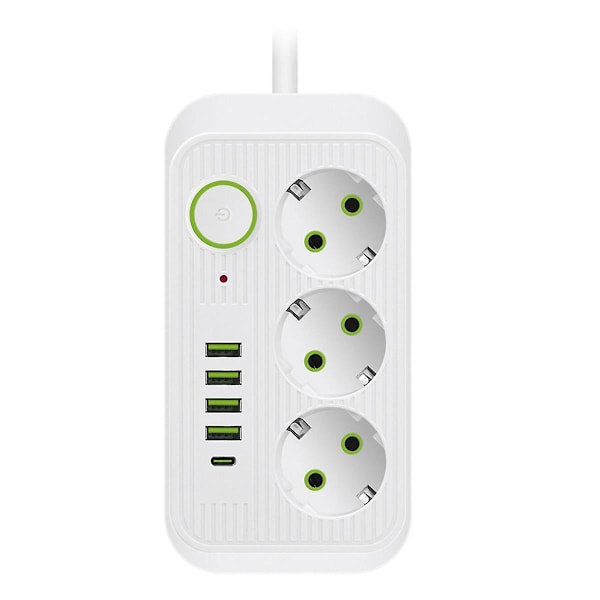 M Lange Europäische Steckdosenleiste Mit Usb-typ-c-anschluss Und Schnellladefunktion, Weiß