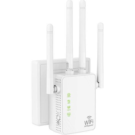 Wlan-repeater, 1200 Mbit/s Dualband 2,4 Ghz/5 Ghz, Wlan-verstärker Mit 4 Antennen, Internet-optimierer Für Büro Und Zuhause – 2 Ethernet-anschlüsse Verbessern Das Netzwerksignal