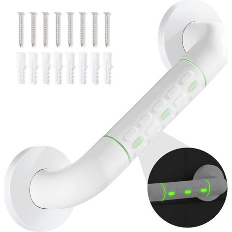 Haltegriff Für Toilette, Haltegriffe Fürs Badezimmer Mit Rutschfester Oberfläche, Edelstahlgriff, Duschstütze Mit Leuchtringen – Mit Abdeckflansch, 30 Cm
