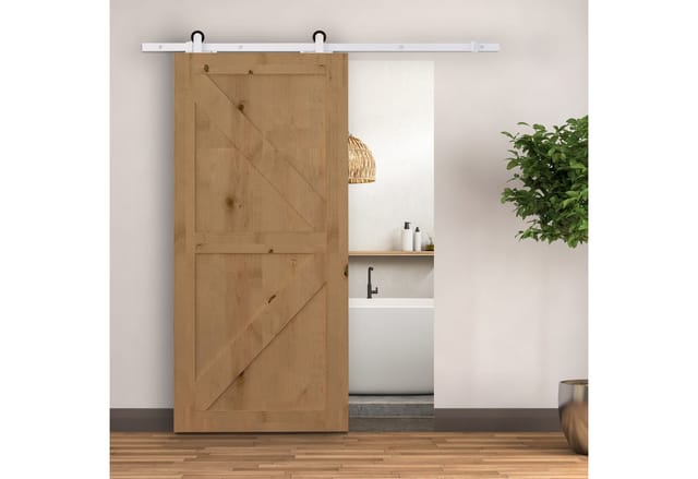 HOMCOM Türbeschlag 183 cm, mit Schienen, Rollen, Schienenstopper, Bodenblock (Schiebetürsystem, 1 St., Schiebetüren-Beschlagsatz), aus Kohlenstoffstahl Weiß