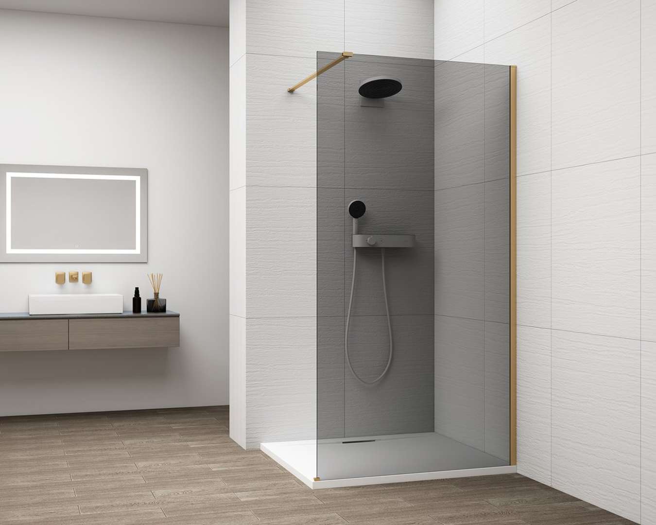 Polysan Esca - Walk-in-duschwand 110 X 210 Cm, Antidrop, Rauchglas/mattgold Es1211-04