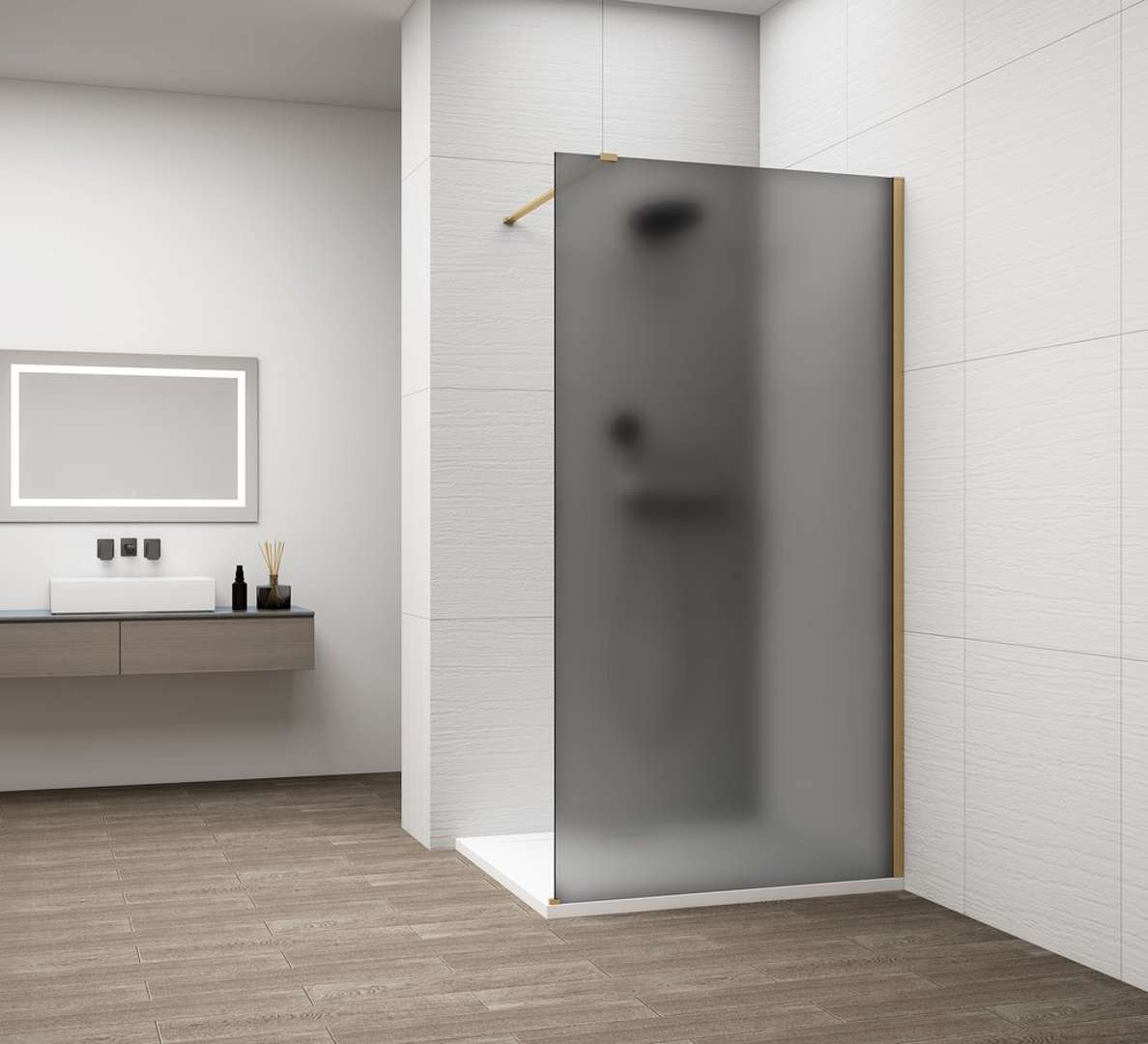 Polysan Esca - Walk-in-duschwand 110x210 Cm, Antidrop, Mattes Rauchglas/mattgold Es1411-04