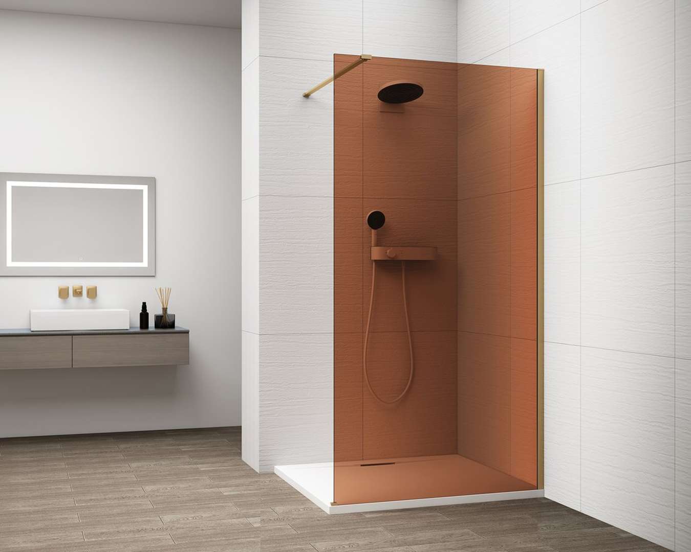 Polysan Esca - Walk-in-duschwand 70 X 210 Cm, Antidrop, Glas Marron/mattgold Es1570-04