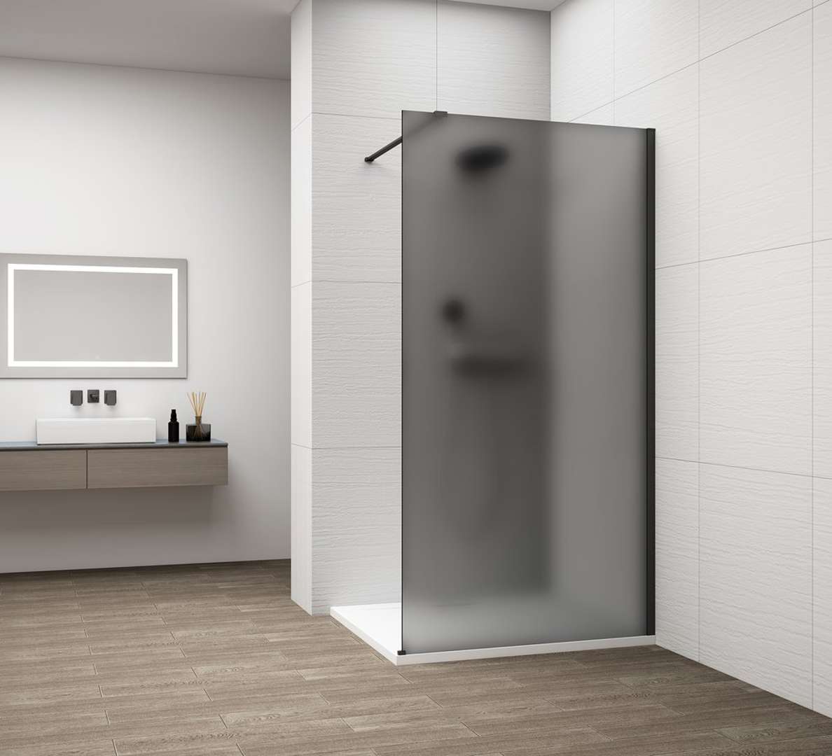Polysan Esca - Walk-in-duschwand 110x210 Cm, Antidrop, Mattes Rauchglas/mattschwarz Es1411-02