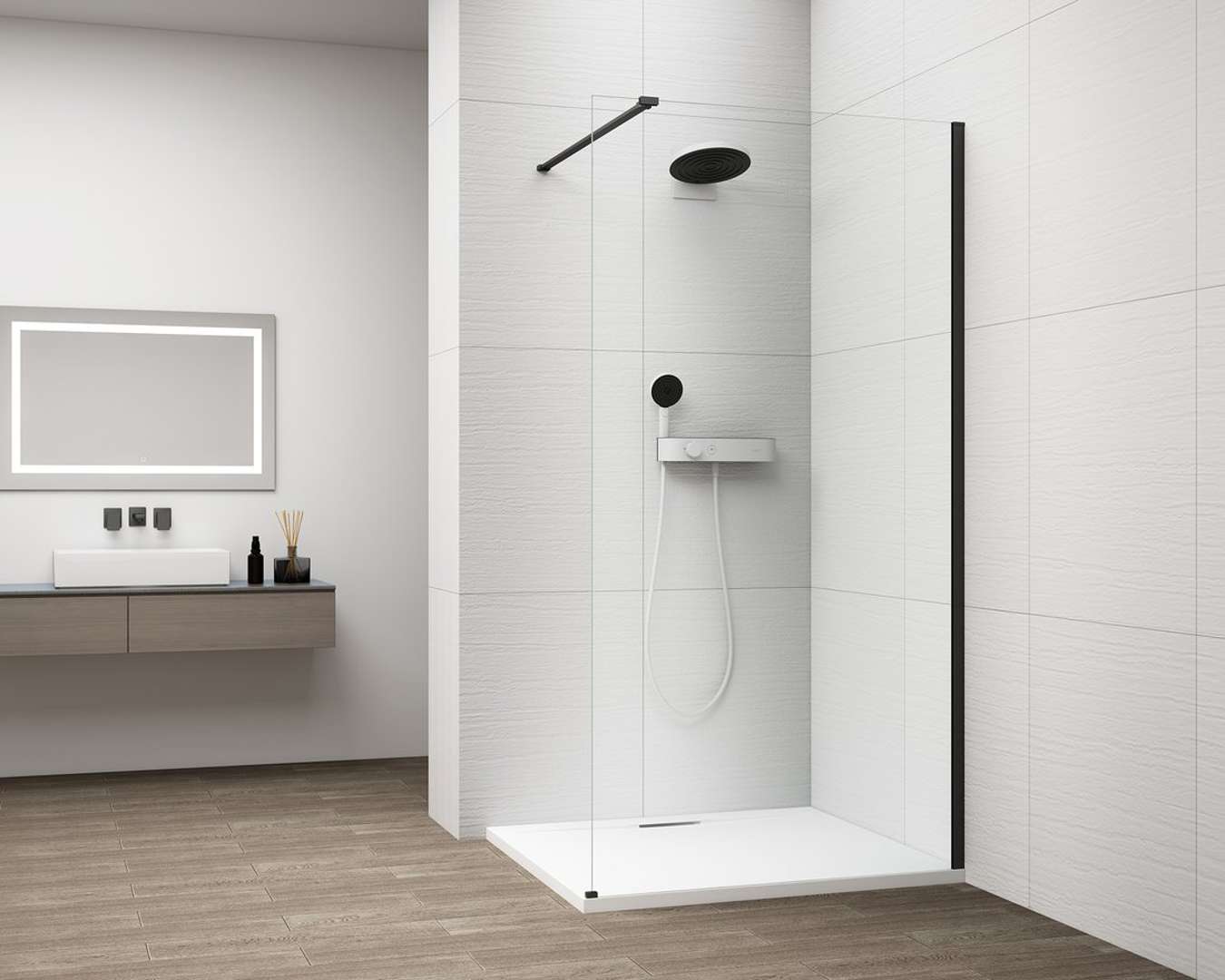 Polysan Esca - Walk-in-duschwand 120 X 210 Cm, Antidrop, Glas Klar/mattschwarz Es1012-02