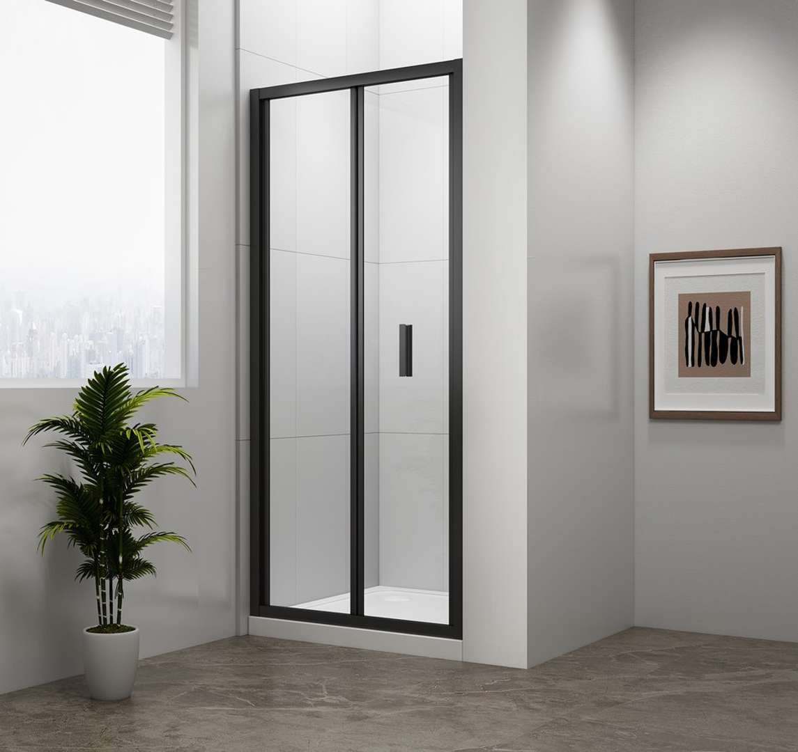 Polysan Easy Black - Faltbare Duschtür 90x190 Cm, Klarglas/mattschwarz El1990b