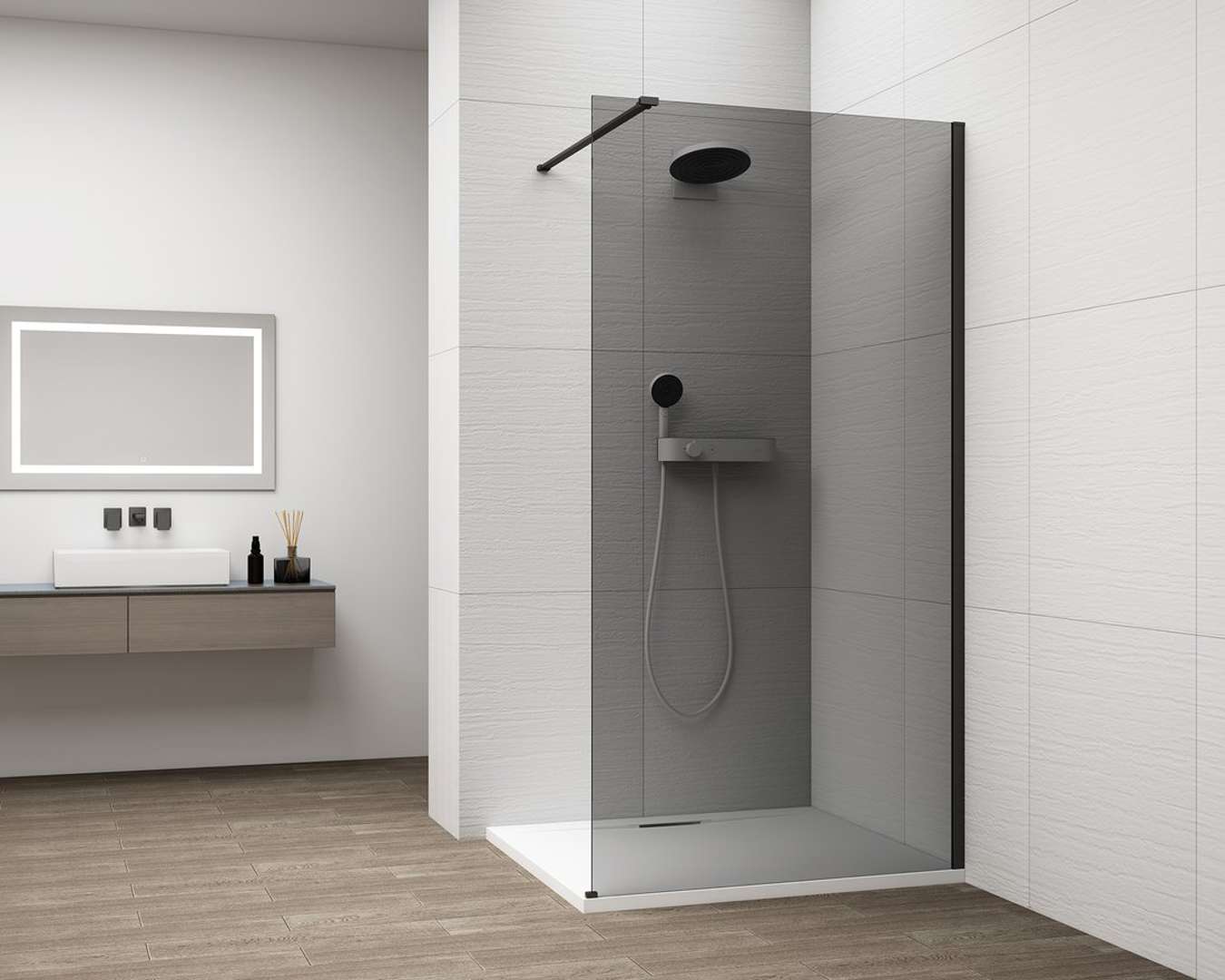 Polysan Esca - Walk-in-duschwand 80 X 210 Cm, Antidrop, Rauchglas/mattschwarz Es1280-02
