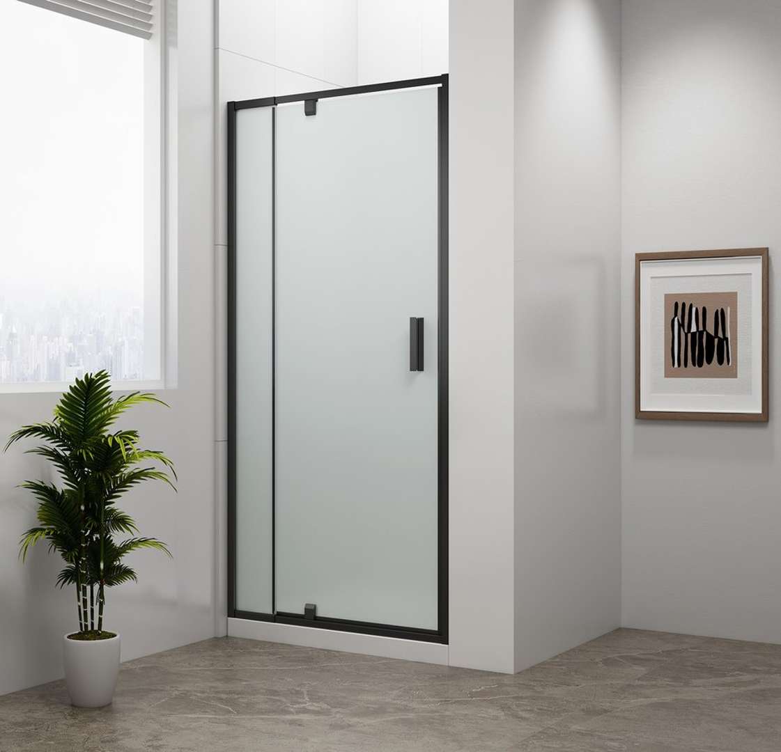Polysan Easy Black - Pivot-duschtür 88–102 × 190 Cm, Glas Brick/mattschwarz El1738b