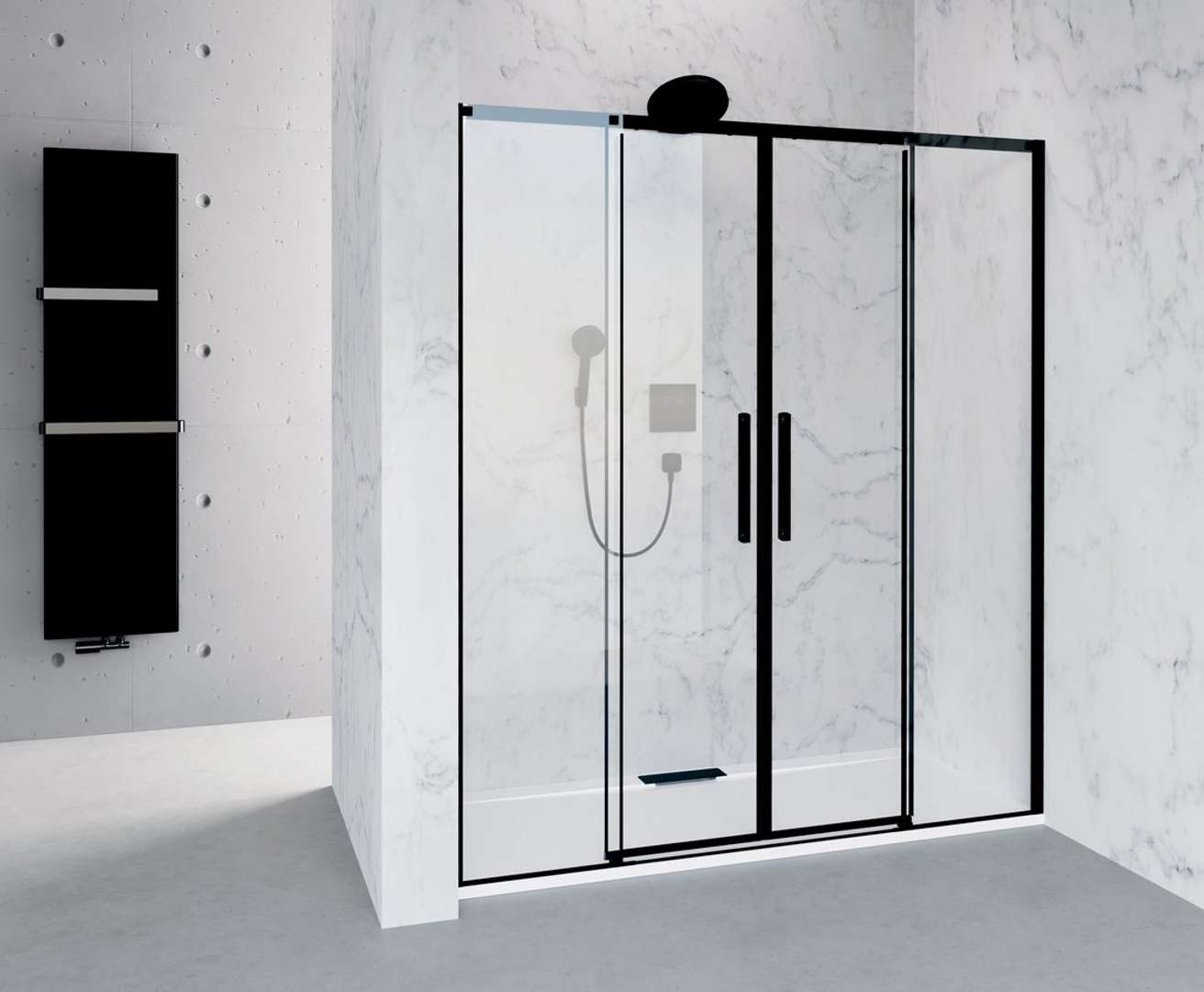 Polysan Altis - Duschtür 177–181 × 200 Cm, Antidrop, Klarglas/mattschwarz Al4512b