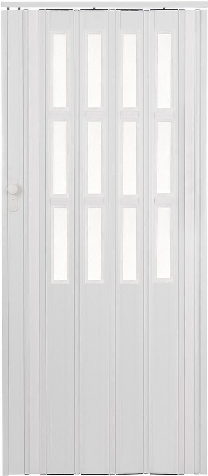 Standom Falttür H. 203 cm Türbreite bis 130 cm Schiebetür Tür weiß mit Fenster Schloss (1 Packung, 1-St., 1 Set), teils vormontiert Bild 2