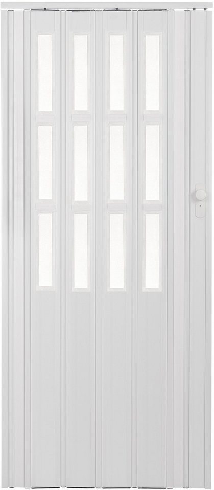 Standom Falttür H. 203 cm Türbreite bis 130 cm Schiebetür Tür weiß mit Fenster Schloss (1 Packung, 1-St., 1 Set), teils vormontiert Bild 3